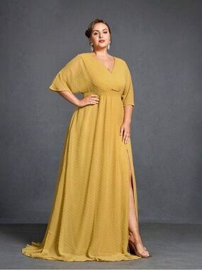 Faeriesty Mosy Plus Surplice Neck Swiss Dot Chiffon Party Dress